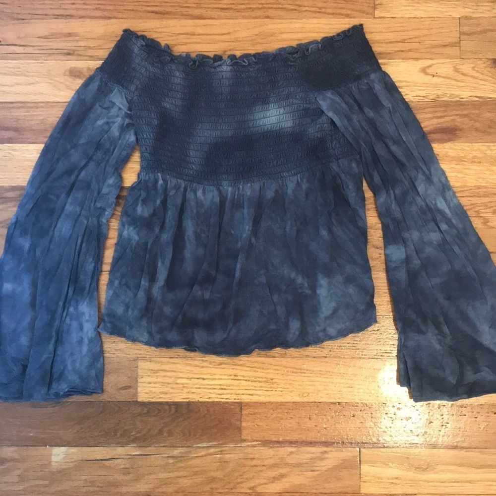 Blue tie die off the shoulder top